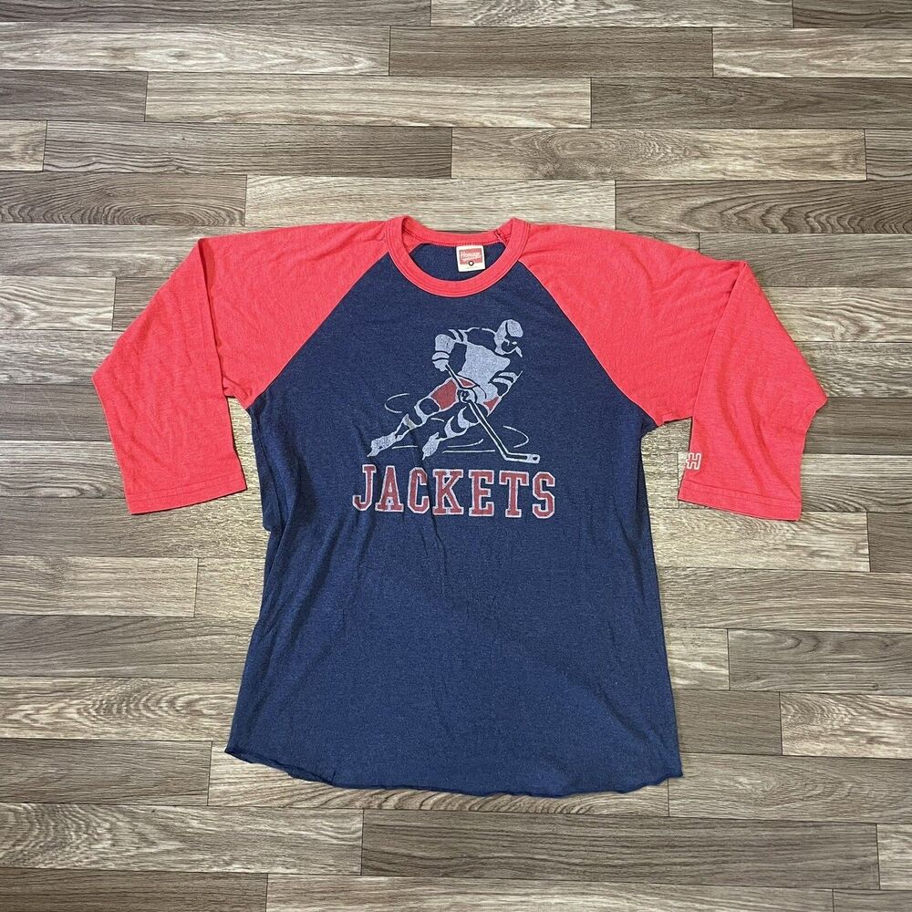 Homage Columbus Blue Jackets 3/4th Sleeve Shirt Mens Medium Red Blue Made In USA